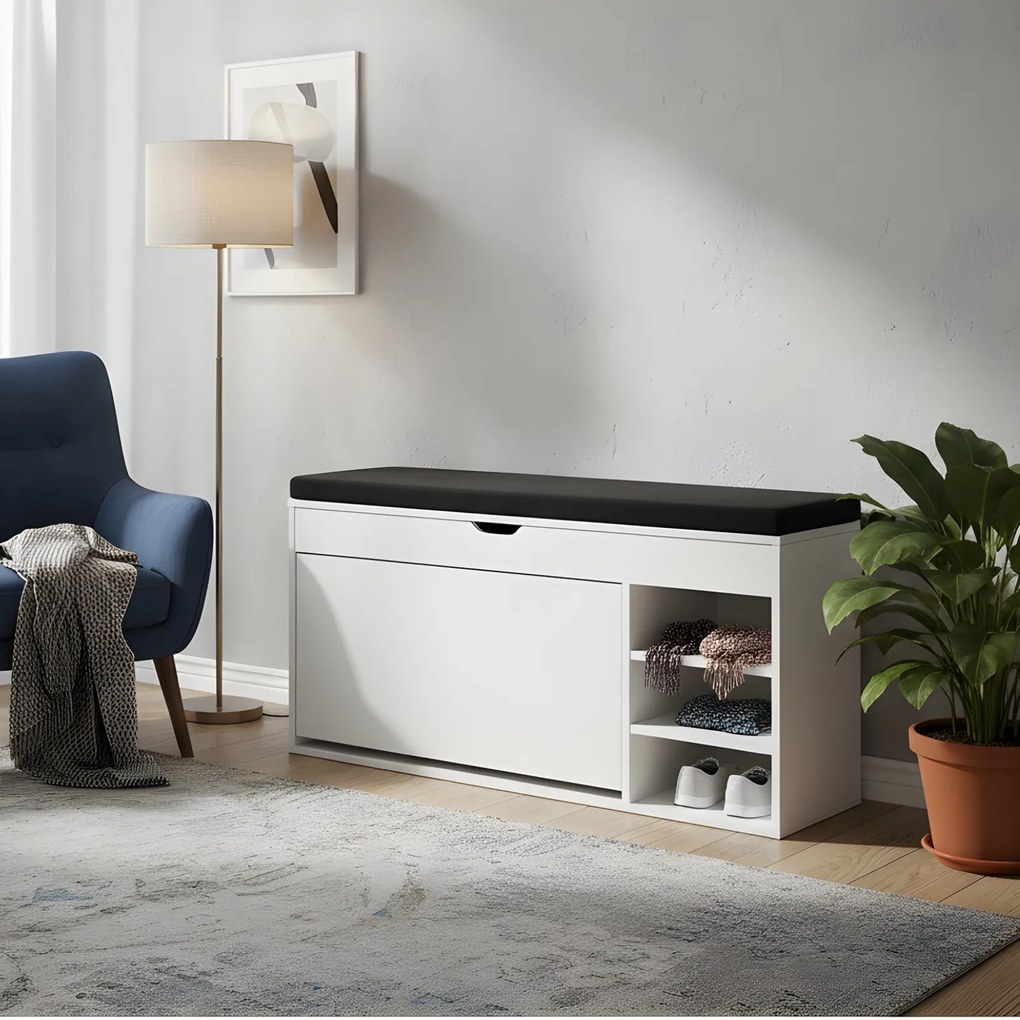 Szafka na buty z siedziskiem i wysuwanymi półkami GRADIA, 100 x 34 x 50 cm