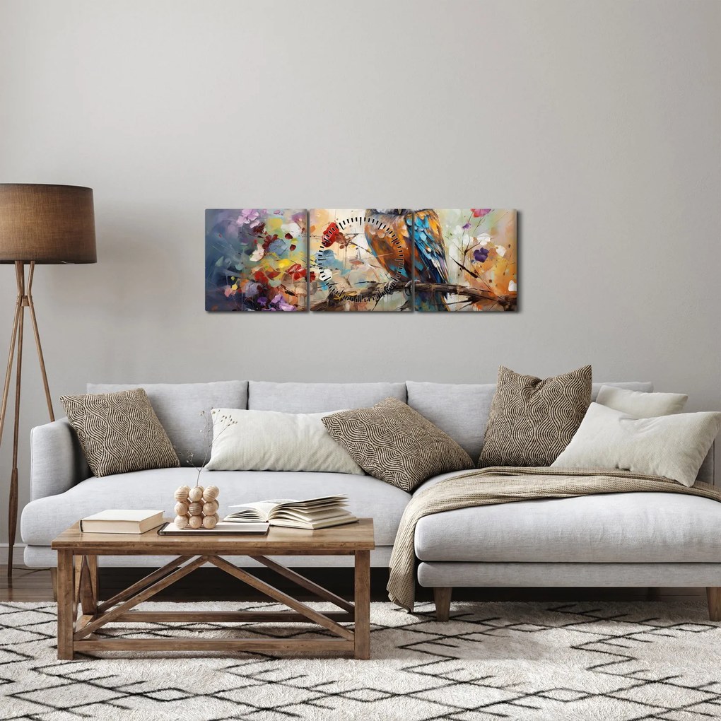 Obraz - Malowana sowa (z zegarem) (90x30 cm)