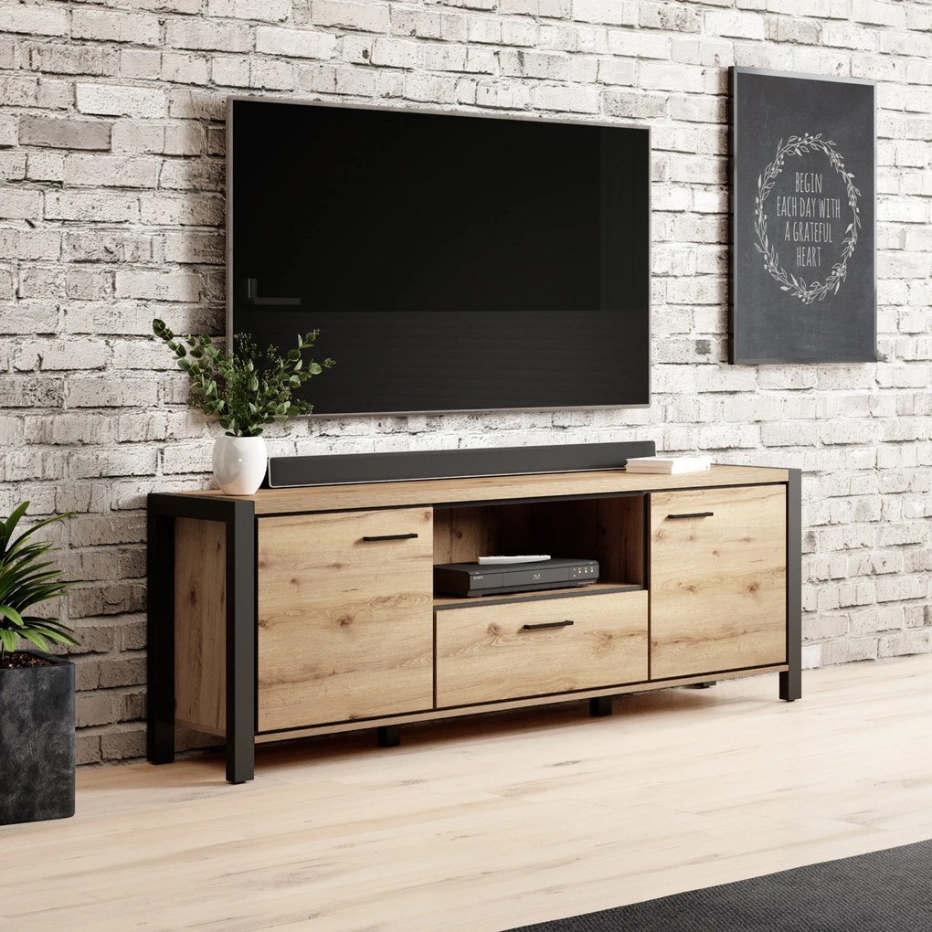 Szafka RTV stojąca ATTIVO 180 cm do Salonu pod Telewizor 1 Szuflada - Dąb