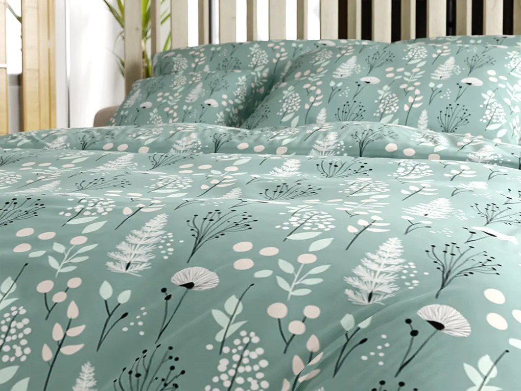 PrzytulneMieszkanie.pl PrzytulneMieszkanie.pl Bawełniana pościel WILD FLOWERS miętowa kieszeń hotelowa Rozmiar pościeli: 70 x 90 cm | 140 x 200 cm