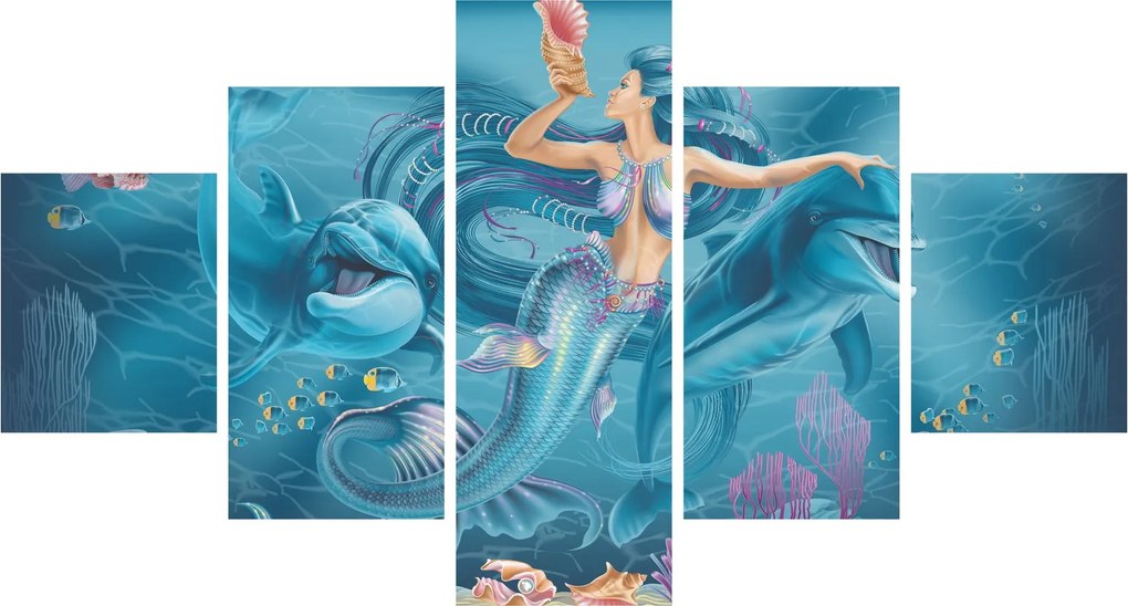 Obraz - Syrenka z delfinami (125x70 cm)