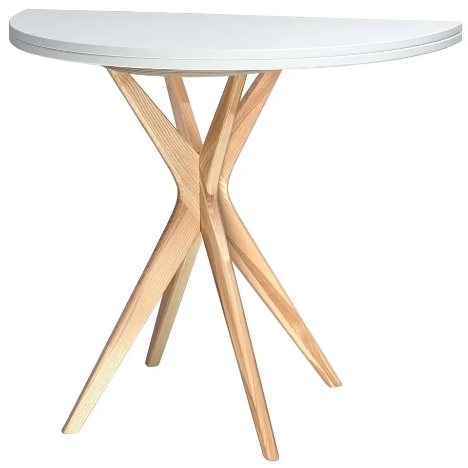 Stół półokrągły CUTTI 90x90 rozkładany biały/jesion RAGABA