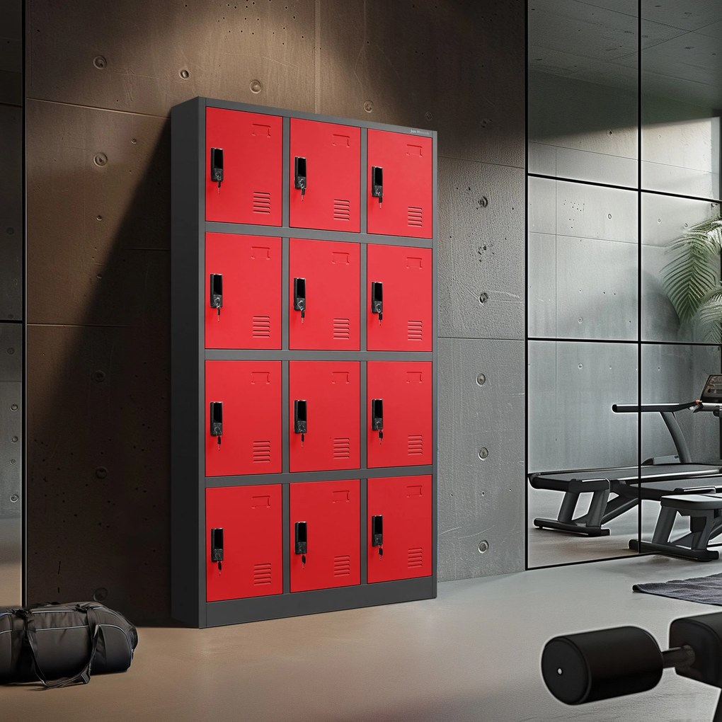 Szafka skrytkowa socjalna BHP MARCIN, 900 x 1850 x 400 mm, antracytowo-czerwona