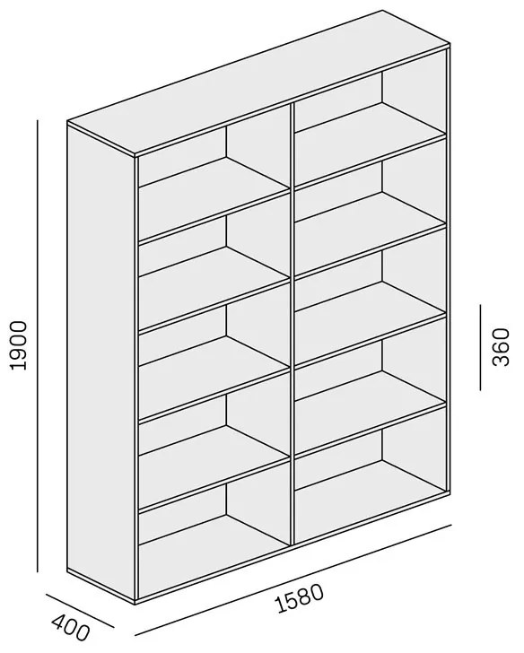 PLAN Regał biurowy wysoki LAYERS, 1582 x 400 x 1905, biały