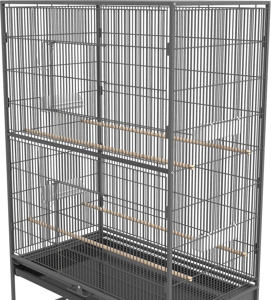 PawHut Klatka dla ptaków z drążkami siedziskowymi, zabawkami dla ptaków, wyjmowaną tacą na dnie, 1 półka, Szary