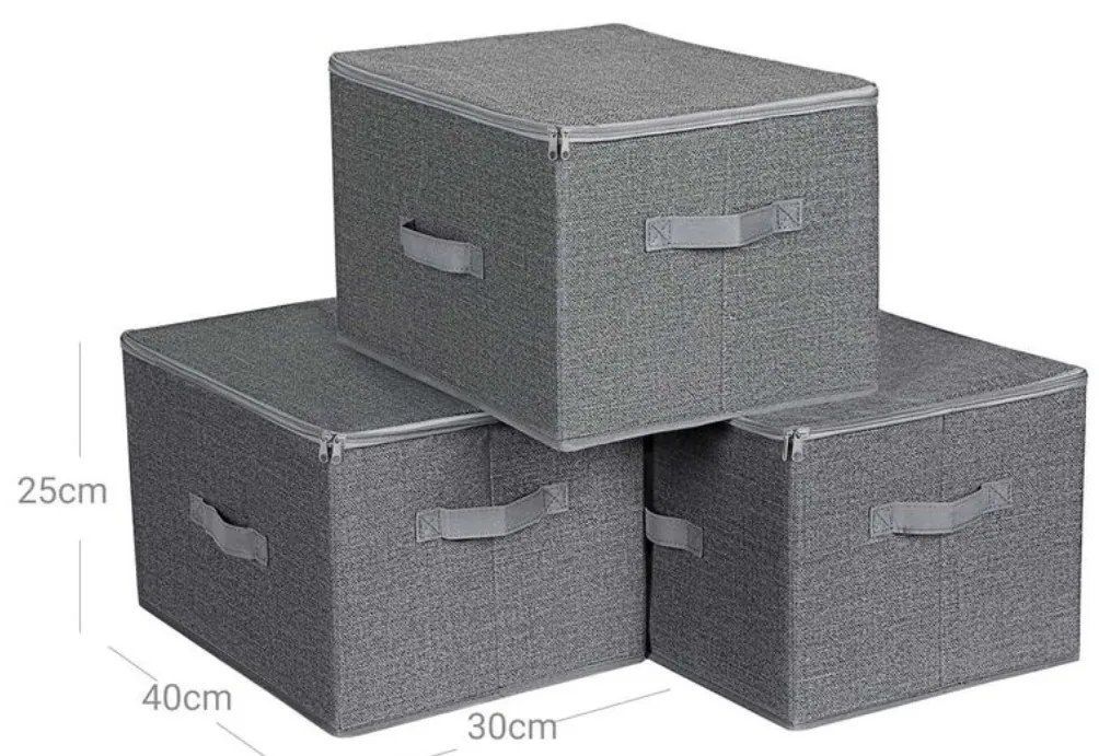 SongmicsHome Pudełka do przechowywania ELVIS, 3 szt., 40x30x25cm, szare