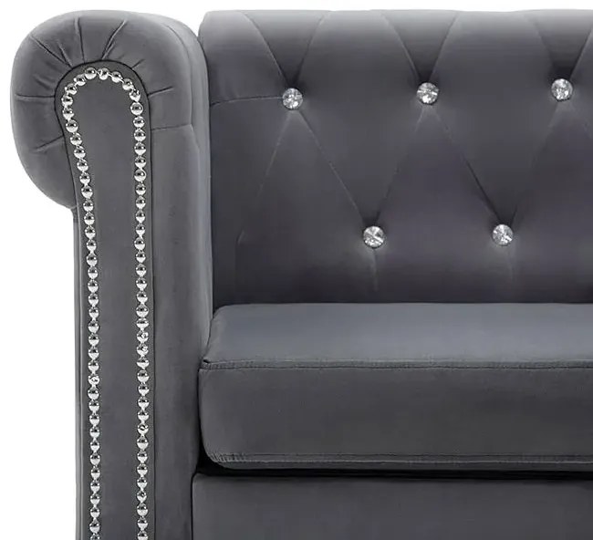 Aksamitna sofa w stylu Chesterfield Xavier 3Q - szara