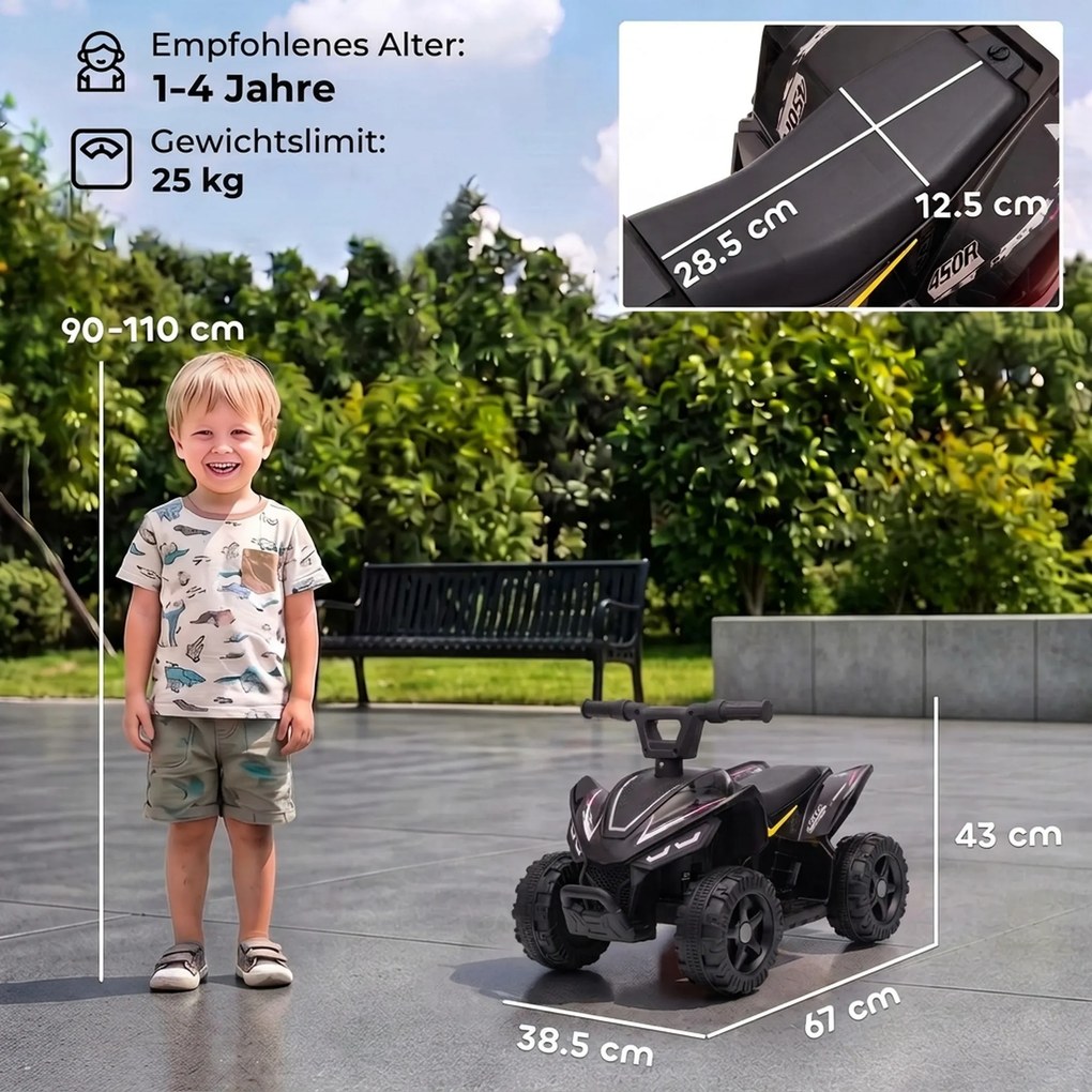 AIYAPLAY Dziecięcy quad elektryczny 6V z akumulatorem litowym, funkcja jazdy do przodu, sterowanie przyciskiem na kierownicy, 1,5–2 lata, czarny | Aosom PL