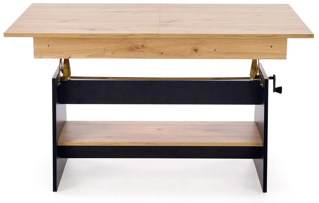 Rozkładany ławo-stół, podnoszony, dąb artisan/czarny 120-160/70/61-72 ERIKA