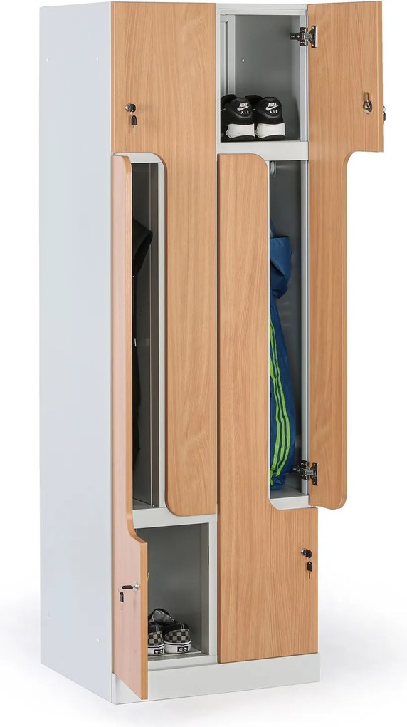 Metalowa szafka ubraniowa S1 Z, 4-drzwiowa, 1850 x 600 x 500 mm, demontaż, zamek cylindryczny, drzwi laminowane, buk