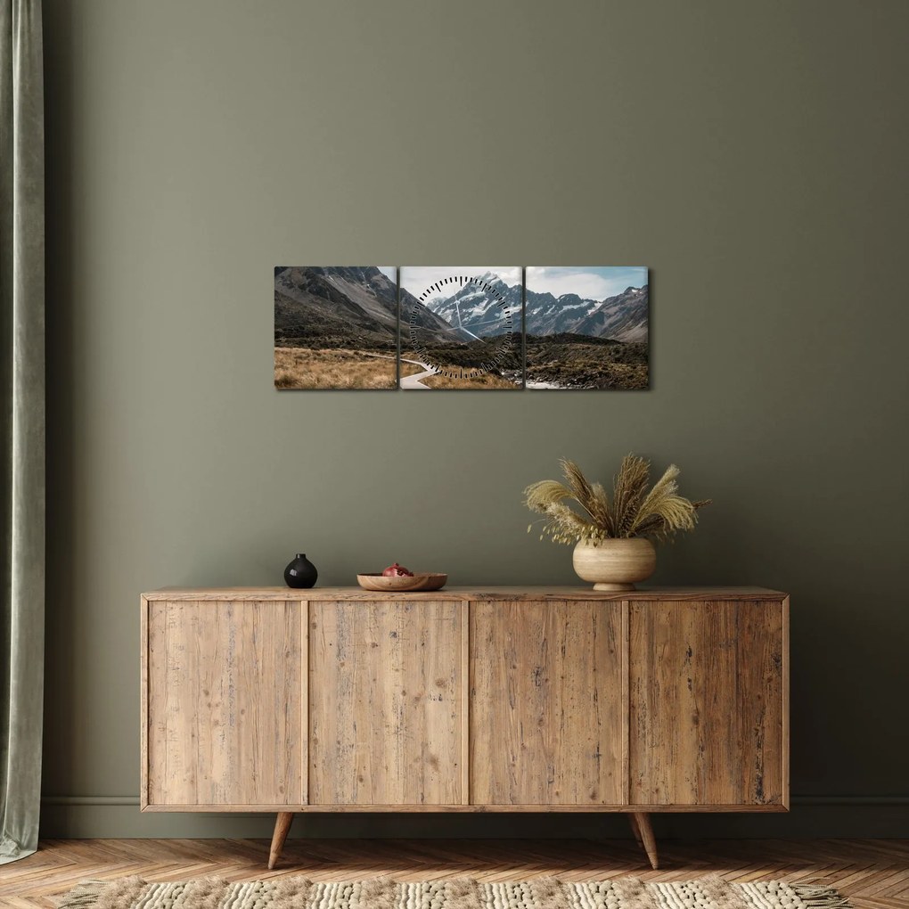 Obraz - Chodnik w dolinie góry Mt. Cook (z zegarem) (90x30 cm)