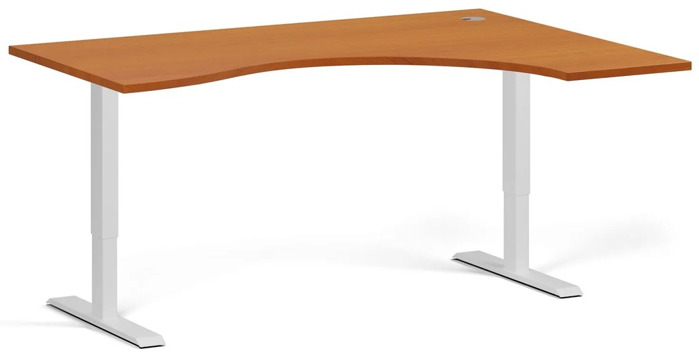 Ergonomiczne biurko z regulacją wysokości, 160x120 cm, 2 silniki, L/P, biała podstawa, czereśnia