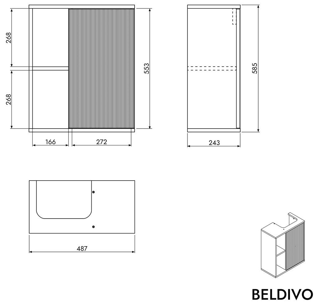 BELDIVO szafka podumywalkowa 50 cm z białą umywalką - drzwi prawe - różne kolory