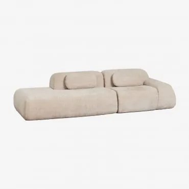 Sofa Modułowy Narożny 2-częściowy Z Lewym Szezlongiem Z Weluru Merida, Pakowany Próżniowo Szenila Gruba Beż Tapioka - Sklum