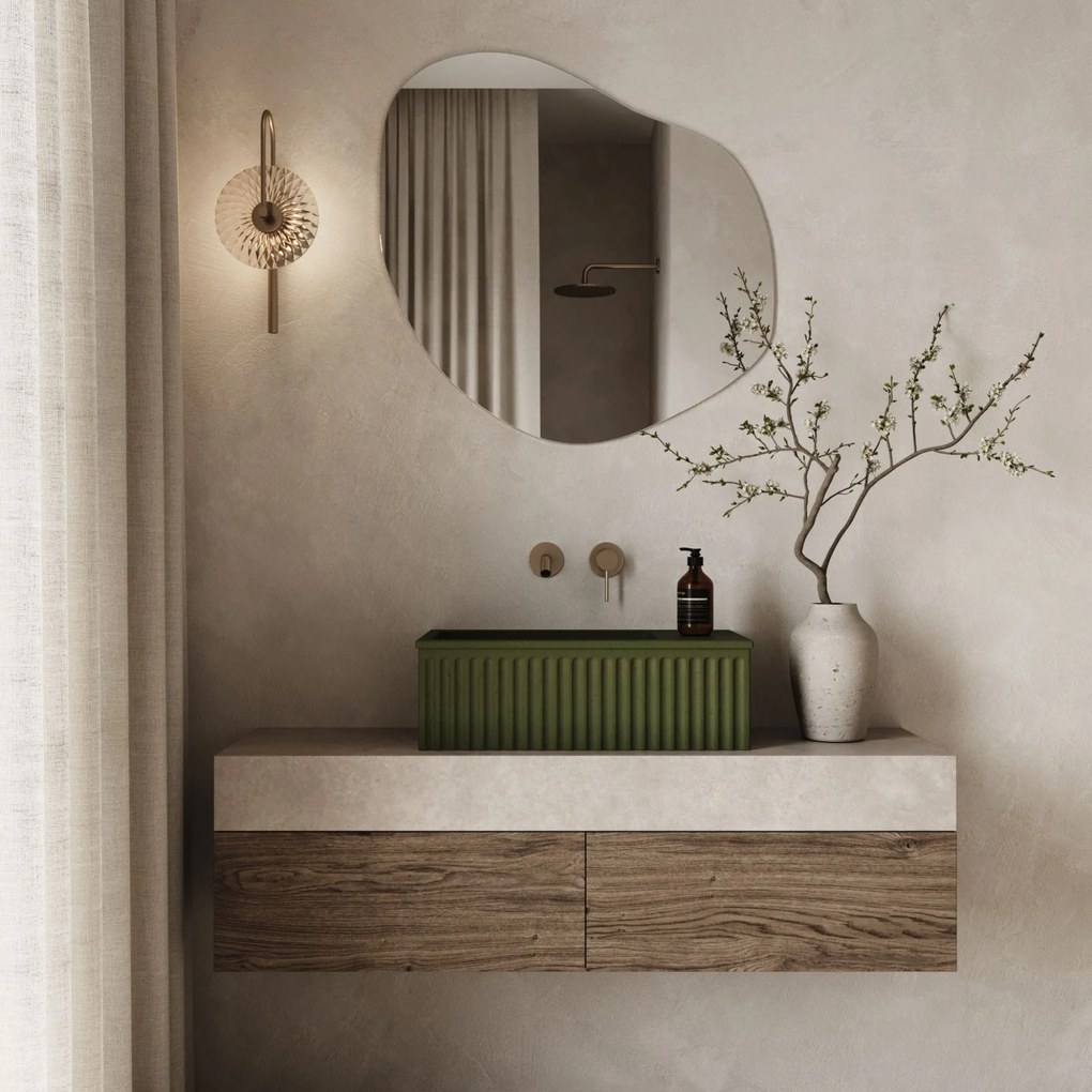 Umywalka betonowa ryflowana nablatowa / wisząca prostokątna 60 x 30 cm WELLE oliwkowa | różne kolory : Kolor - Oliwkowy, Typ montażu - nablatowa