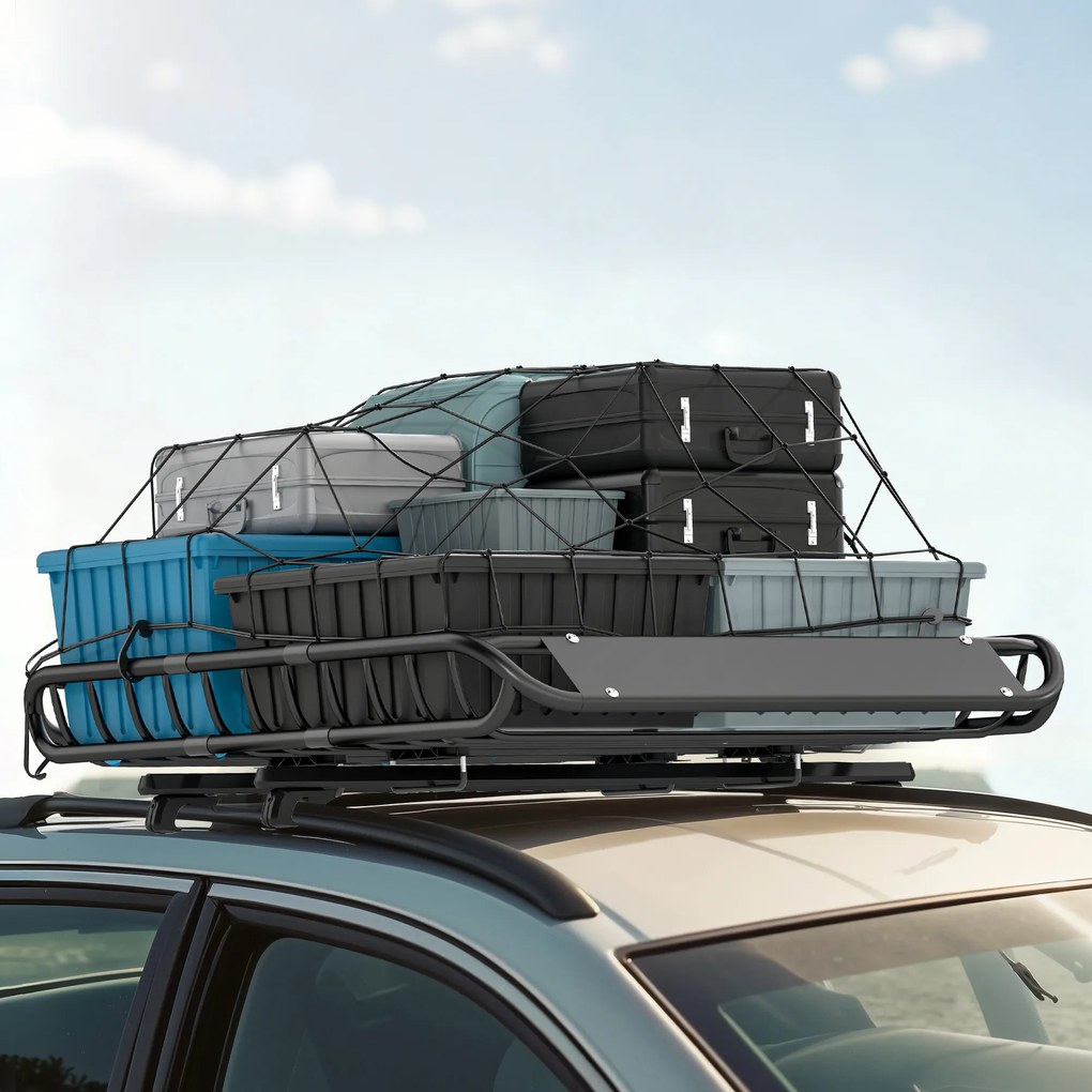 SPORTNOW Uniwersalny Bagażnik Dachowy Kosz Dachowy z Deflektorem Wiatru, do 150 kg, 116 x 92 x 11,5 cm na SUV-y i Pickupy, Czarny | Aosom PL