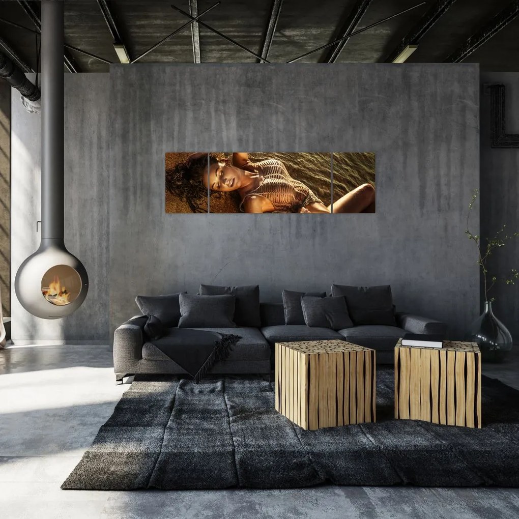 Obraz kobiety leżącej na plaży (170x50 cm)
