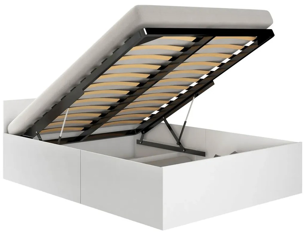 Białe łóżko z podnoszonym stelażem i materacem 100x200 W8-D22