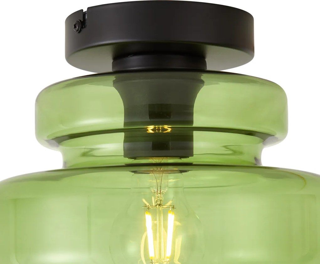 Retro lampa sufitowa czarna z zielonym szkłem - Denise