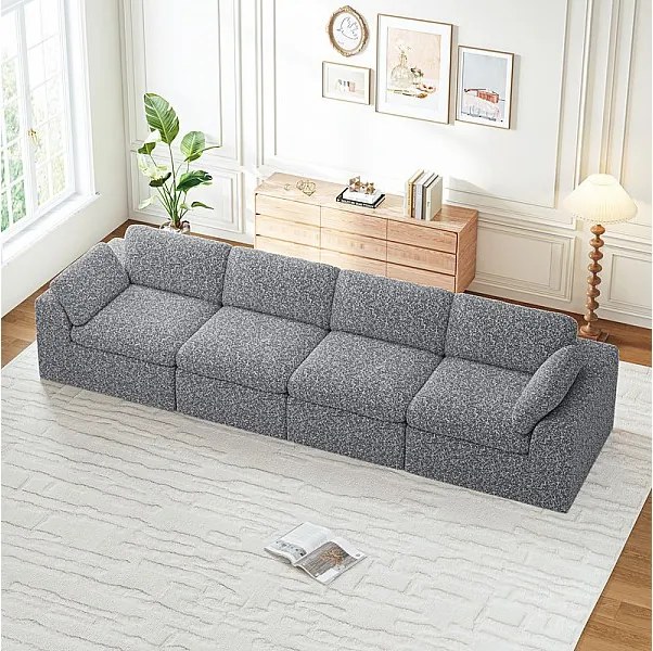 Modułowa 4-osobowa kanapa w szarej tkaninie Chenille 368x102x88cm