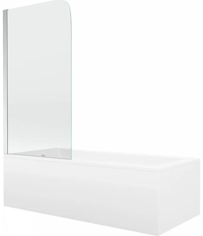 Mexen Cubik wanna prostokątna 160 x 70 cm z obudową i parawanem 1-skrzydłowym 70 cm, transparent, chrom - 550316070X9007010100
