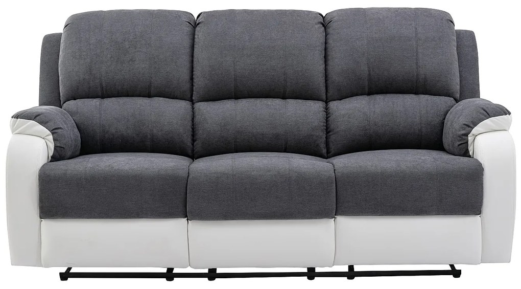 Kanapa 3-osobowa z funkcją relax z mikrofibry i ekoskóry Kolor szary i biały BRODY