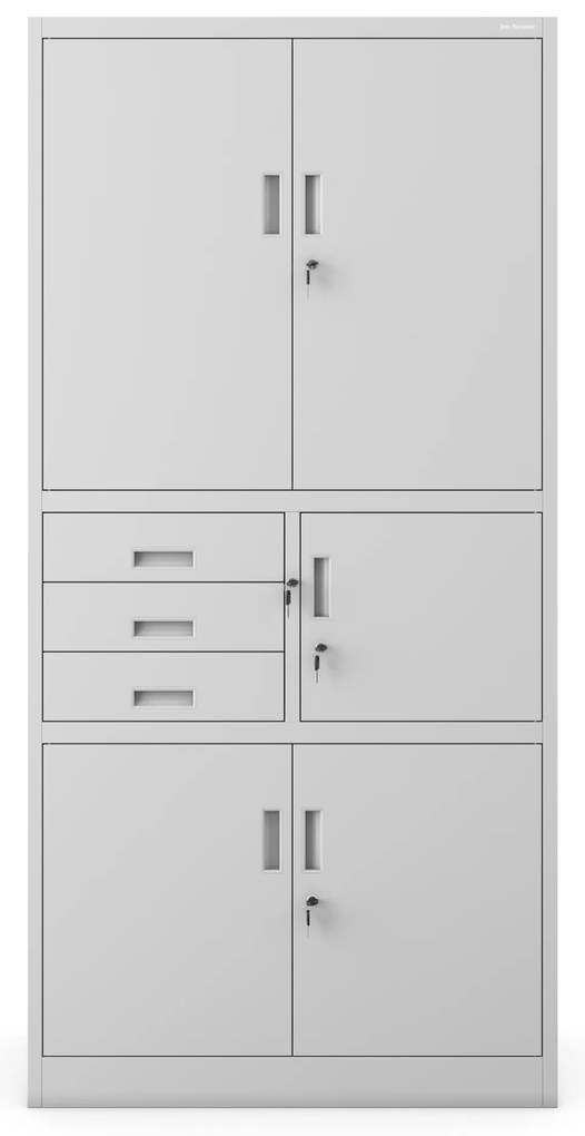 Szafa biurowa metalowa z sejfem i szufladami szara, 900x1850x400 mm: FILIP II