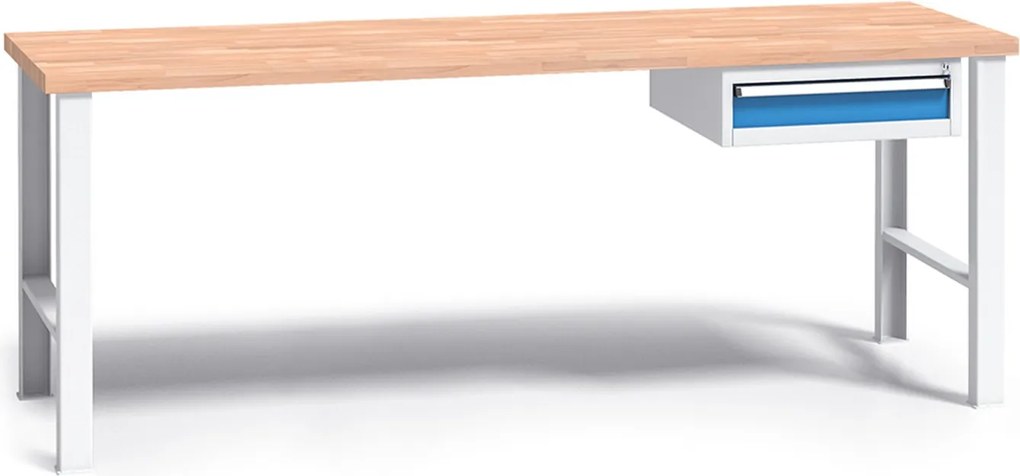 Profesjonalny stół warsztatowy G3 z drewnianym blatem roboczym, 2000 mm, 1x 1 szufladowy kontener, niebieski
