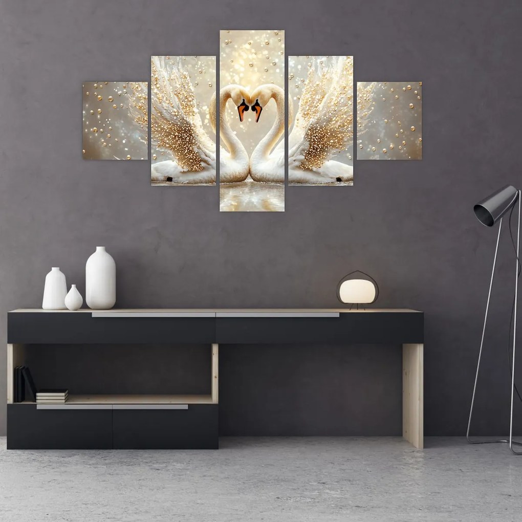 Obraz - Złote łabędzie (125x70 cm)