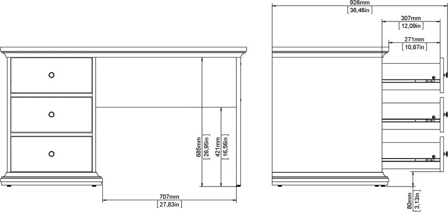 Biurko komputerowe Paris z 3 szufladami, kolor szary