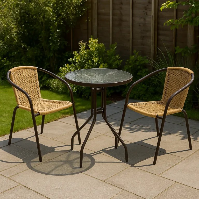 Zestaw ogrodowy, polirattan, 2 krzesła + stół szklany