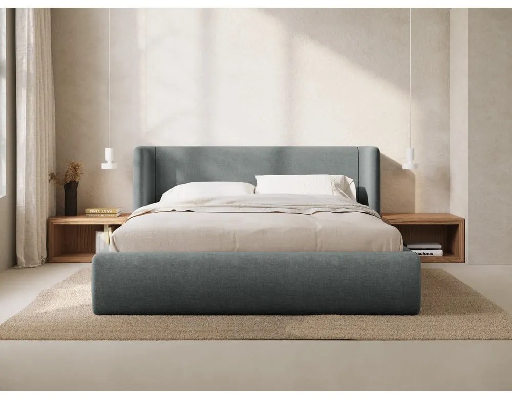 Ciemnoszare tapicerowane łóżko dwuosobowe ze schowkiem ze stelażem 200x200 cm Jason – Windsor &amp; Co Sofas