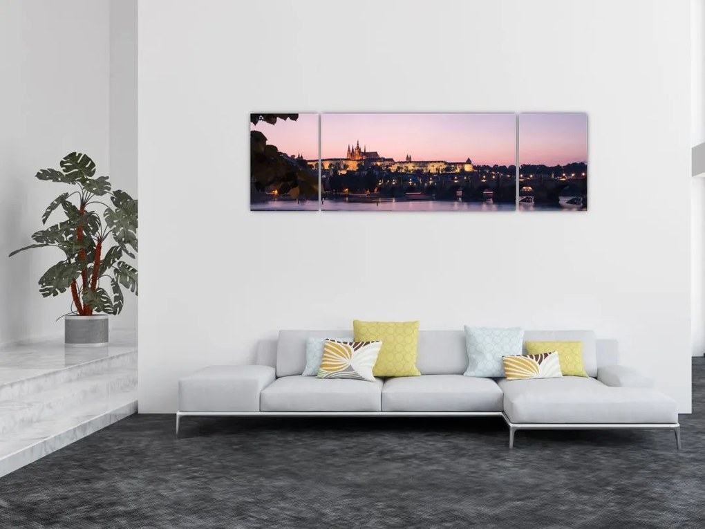 Obraz Zamku Praskiego i Wełtawy (170x50 cm)