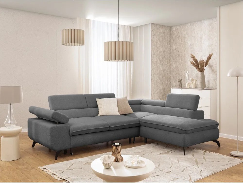 Szary narożnik z tkaniny szenilowej (prawostronny/w kształcie litery L) Marbeya – Ropez