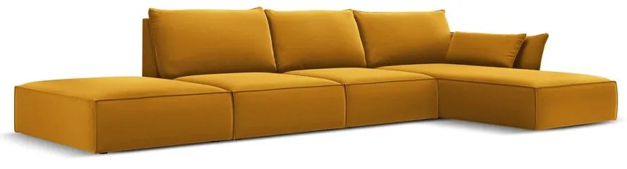Musztardowy aksamitny narożnik (prawostronny/z szezlongiem) Vanda – Mazzini Sofas