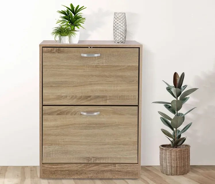 Naturalna Dwudrzwiowa Wąska Szafka Na Buty Do Przedpokoju S5-R32