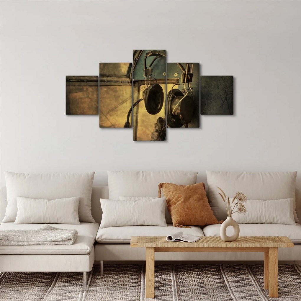 Obraz - Słuchawki lotnicze w stylu vintage (125x70 cm)