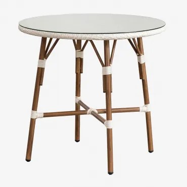 Okrągły Stół Kuchenny Ø80 Cm Z Aluminium I Sztucznego Rattanu Brielle Bistro Gardenia Biel - Sklum