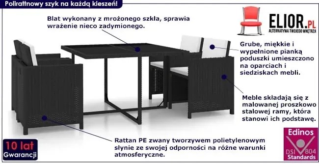 Czarny 5-częściowy zestaw nowoczesnych mebli ogrodowych – Komi