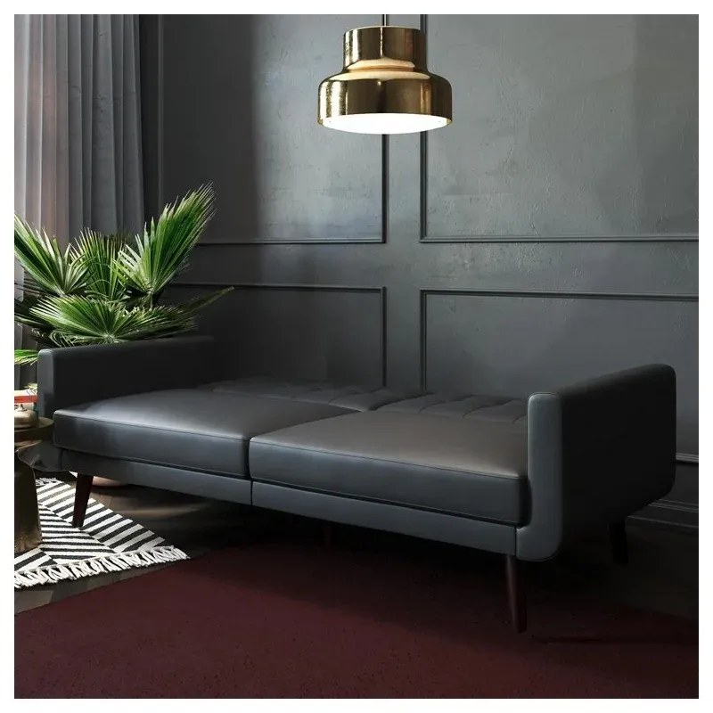Czarna rozkładana sofa z imitacji skóry 200 cm Nola – Støraa