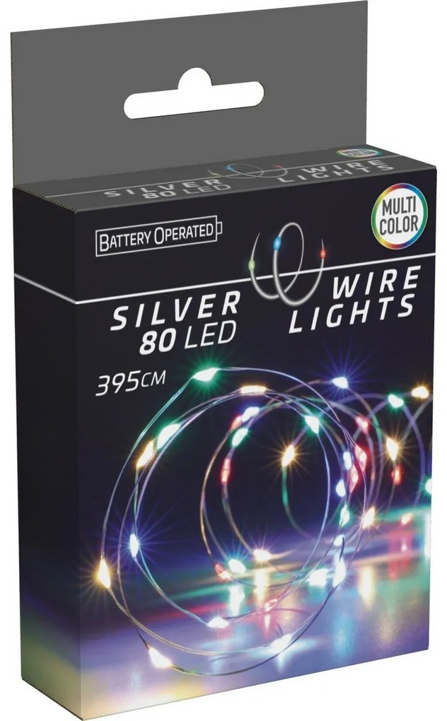Drut świetlny Silver, 4 m, 80 diod LED, kolorowy, na baterie