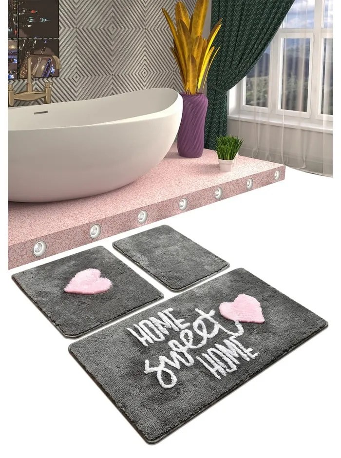 Zestaw 3 szarych prostokątnych dywaników łazienkowych Foutastic Home