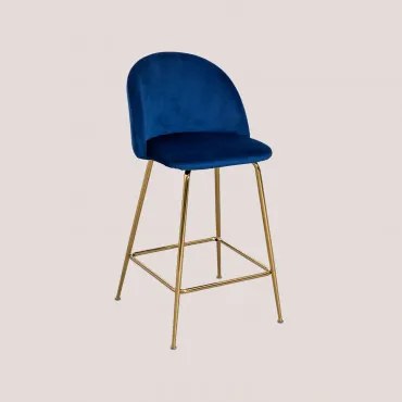 Zestaw 4 Aksamitnych Wysokich Stołków Kana Design Azul & ↑65 Cm & Złoto - Sklum