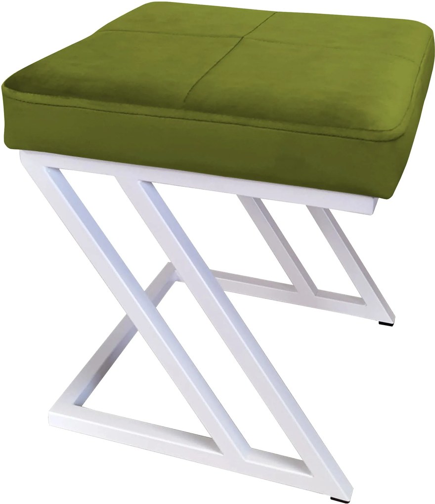 Pufa ZETA tkanina Welur loft ławka podnóżek metal : Kolor Stelaża - Biały, Kolor tkaniny - VELVET - BL75, Typ tkaniny - Velvet
