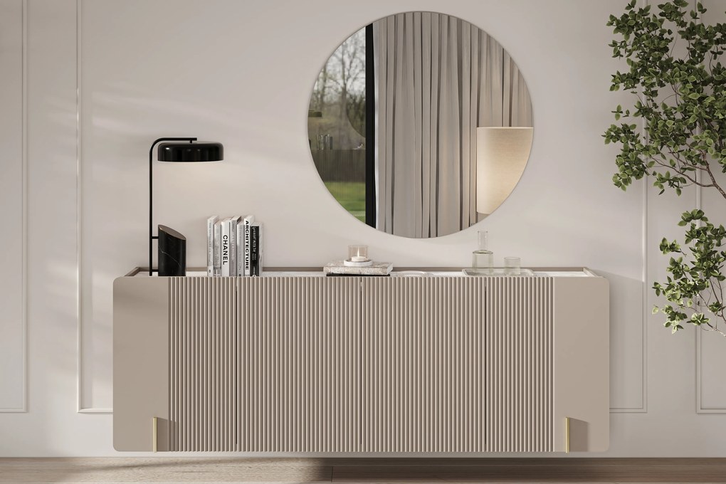 Komoda Malmi 200 cm wisząca - kaszmir / crema bianca / złoty
