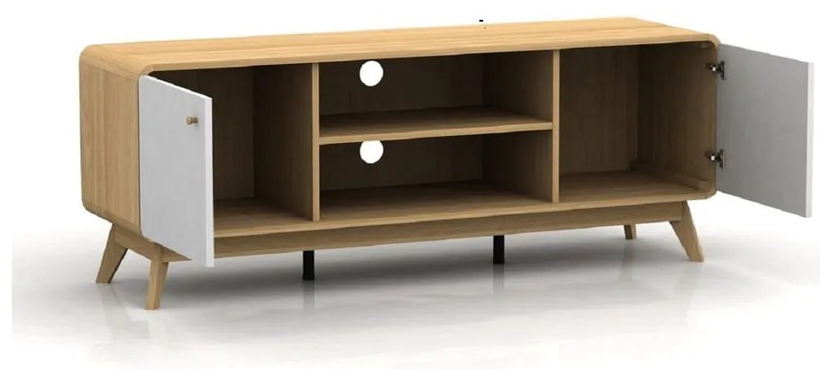 Biało-naturalna szafka pod TV w dekorze dębu 140x53 cm Caitlin – Støraa