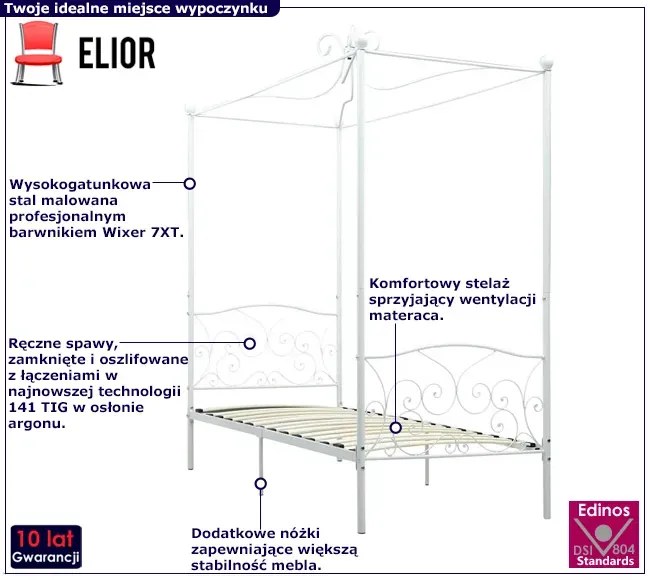 Białe metalowe łóżko z baldachimem 100x200 cm K9-K89