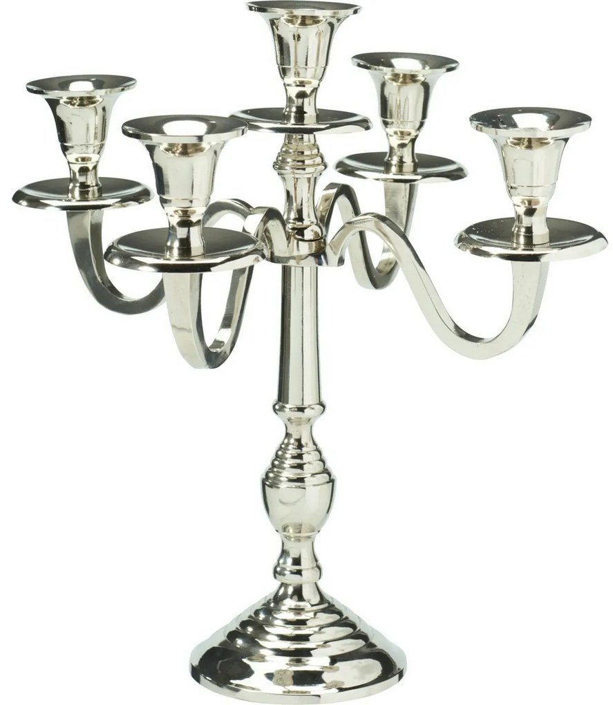 Metalowy świecznik 5-ramienny 29x29x30 cm, kolor srebrny, dekor 2