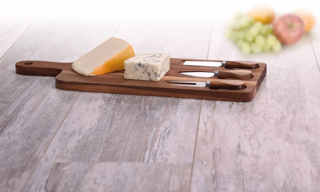 Deska do serów + 3 noże, 43x16 cm, komplet