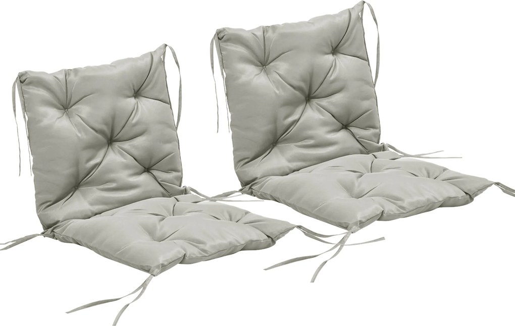 Outsunny Zestaw 2 poduszek na siedzisko, 98 x 50 cm poduszki na krzesła z taśmami, pokrowiec materiałowy, 8cm grubości jasnoszary | Aosom PL